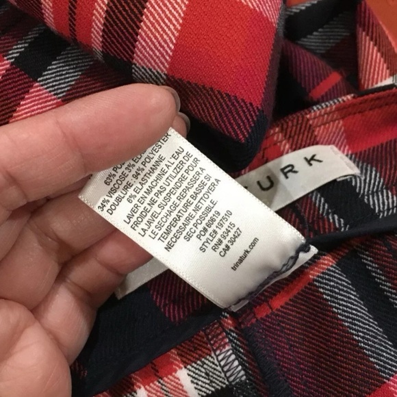 Trina Turk Mercury Pants Ankle Plaid Tartan Red Navy Size 8 Womens Holiday Xmas - Picture 8 of 11
